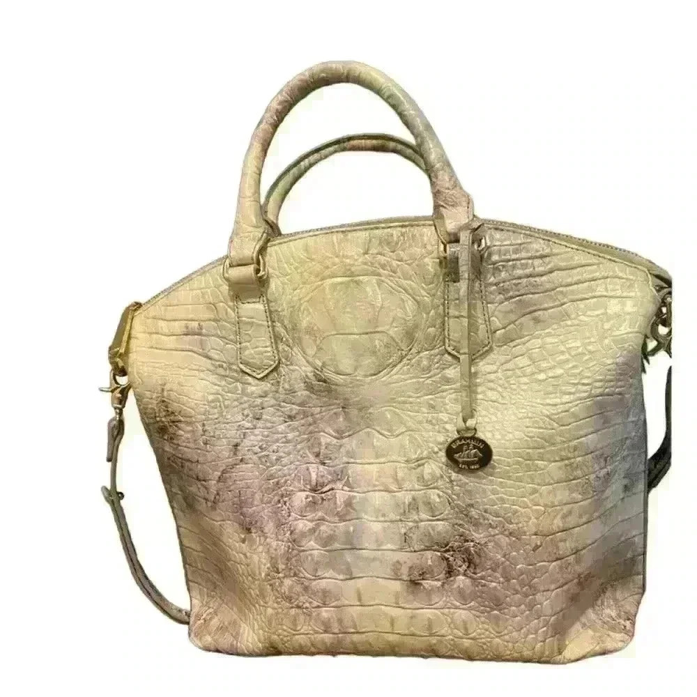 Brahmin Melbourne Collection Large Duxbury Crocodile-Embossed Dome Satchel Bag.